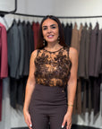 Body in tulle ricamato con paillettes