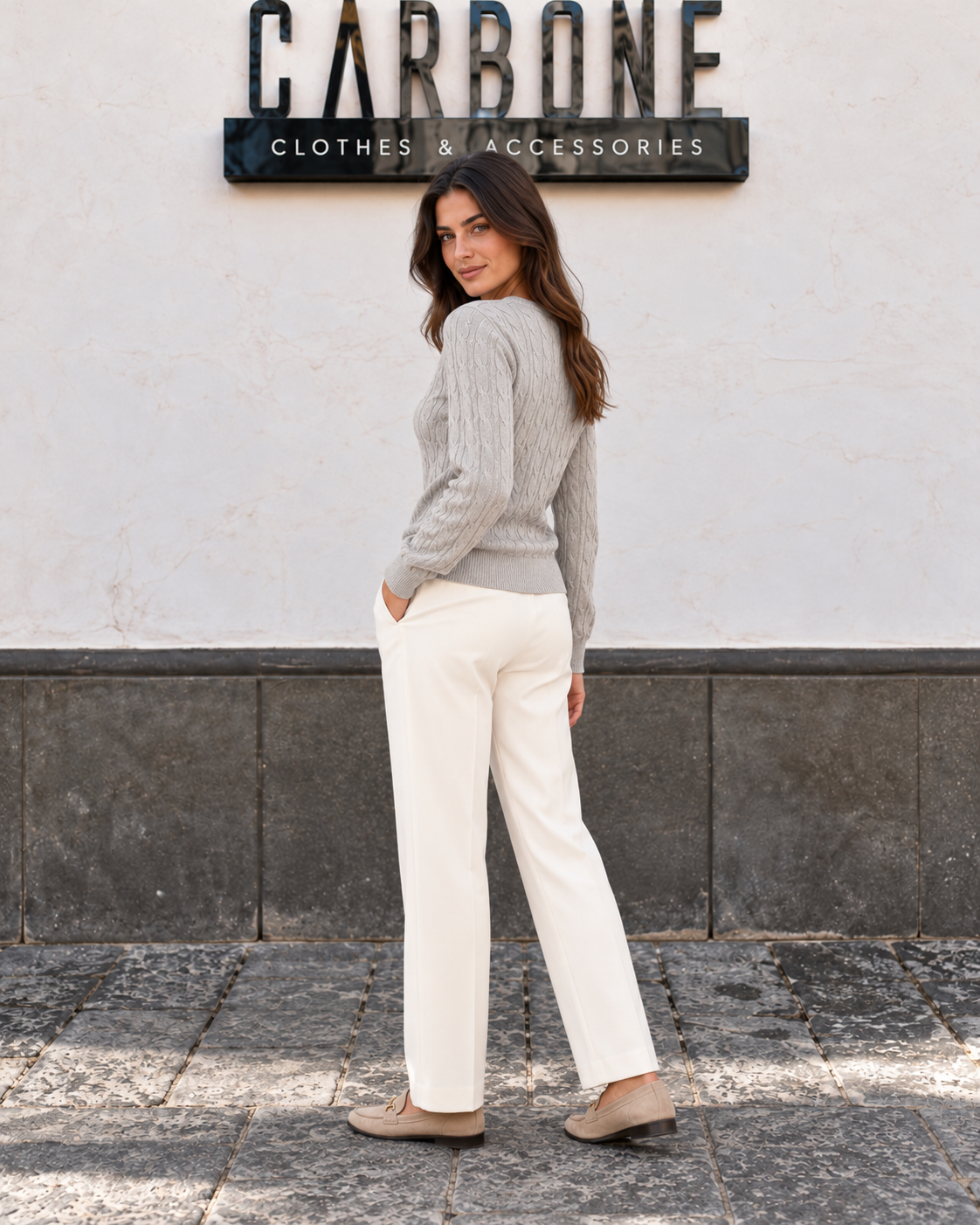 Maglia girocollo con bottoncini 6991 - grigio - vista posteriore