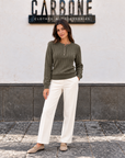 Maglia girocollo con bottoncini 6991 - verde militare - vista frontale