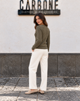 Maglia girocollo con bottoncini 6991 - verde militare - vista posteriore