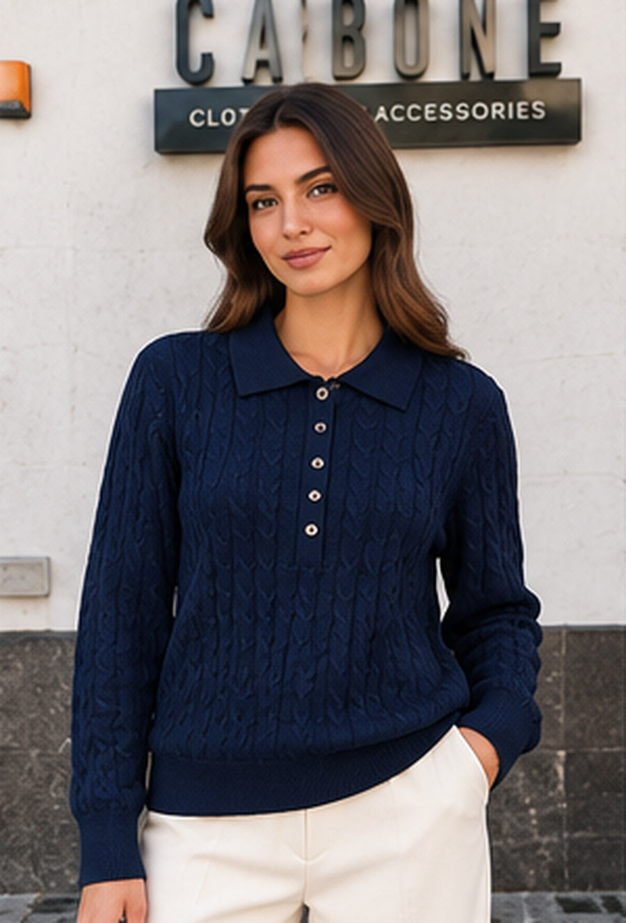 Maglia polo con treccia 6993 - blu, vista frontale