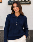 Maglia polo con treccia 6993 - blu, vista frontale