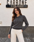 Maglia polo con treccia 6993 - grigio, vista frontale