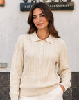 Maglia polo con treccia 6993 - sabbia, vista frontale