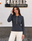Maglia polo mélange 7000 blu indossata