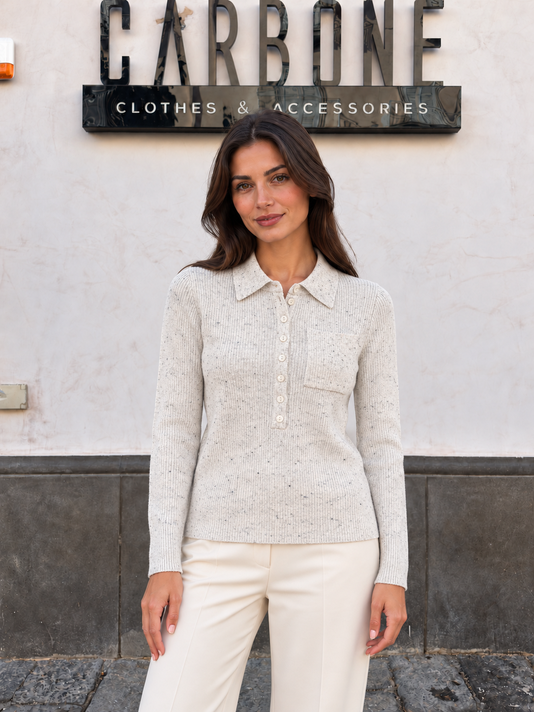 Maglia polo mélange 7000 chiara indossata
